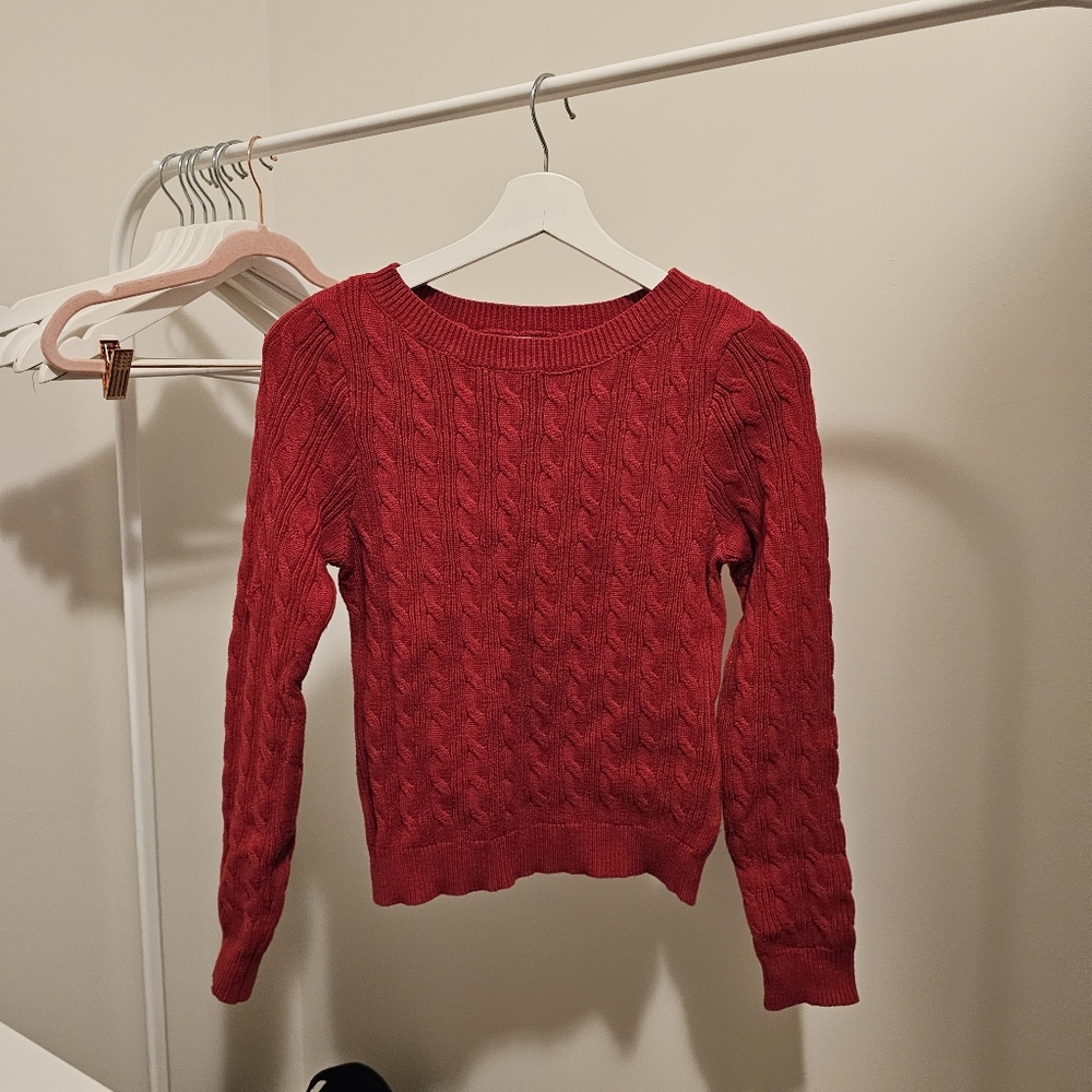 RIHOAS Red Crew Neck Cable Sweater